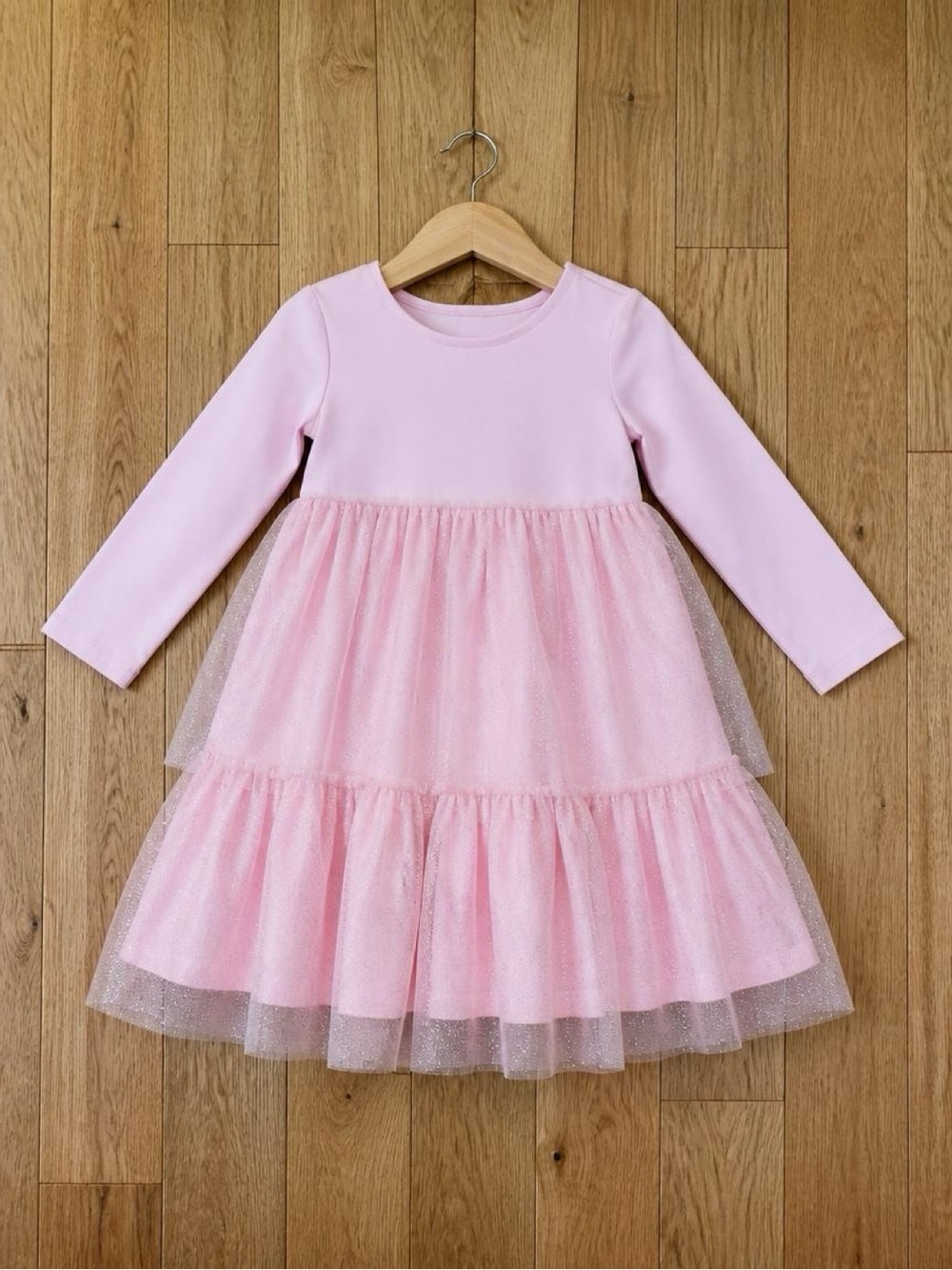 Hanna Andersson Girls Pink Sparkle Tulle Dress Size 110 5T Long Sleeve Party